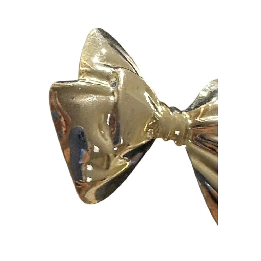 Vintage Bow Ribbon Brooch Gold Tone Dimensional Bow Tie Brooch Large Puffy